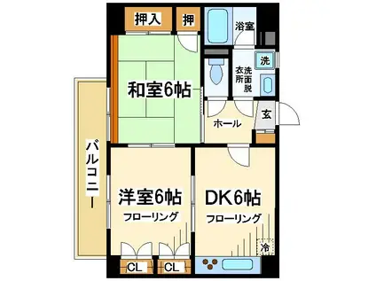 ウエルストンヒルズ(2DK/4階)の間取り写真