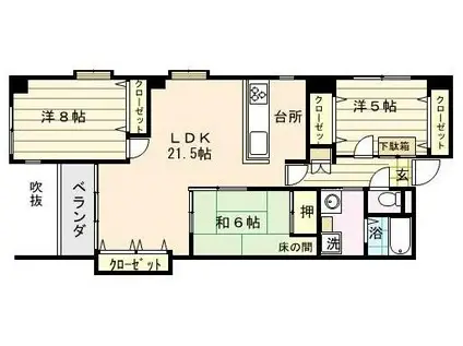 サンステージ荒田(3LDK/6階)の間取り写真