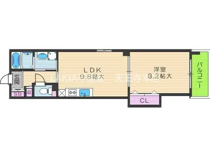 アズヴェール阿倍野(1LDK/3階)の間取り写真