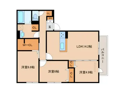 VILLA CALMA(3LDK/2階)の間取り写真