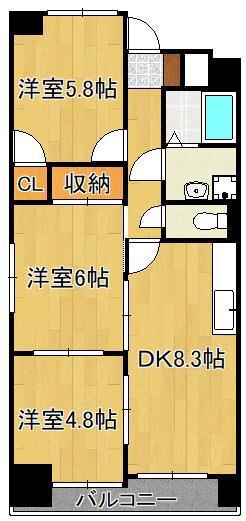 ベルヒルズ則松(3DK/5階)の間取り写真