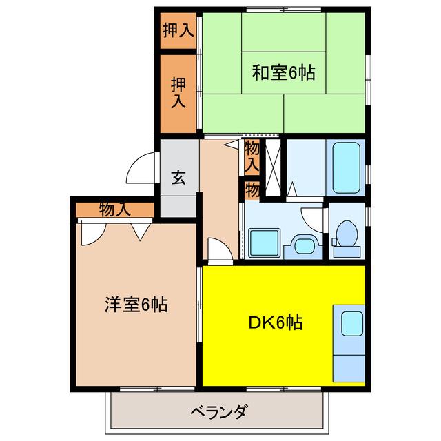 グリーンパークはやのA(2DK/2階)の間取り写真