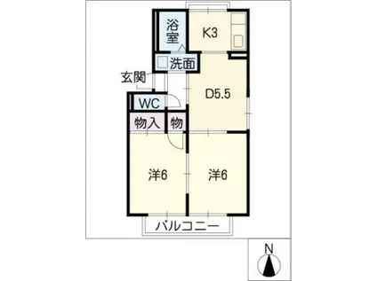 ウイングコートII(2DK/2階)の間取り写真