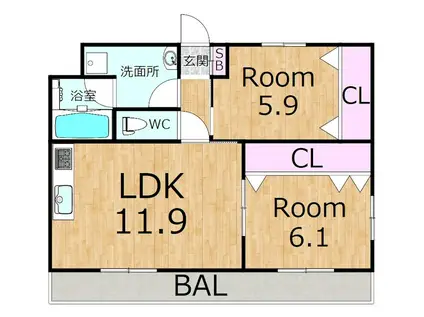 アドバンス東陽(2LDK/2階)の間取り写真