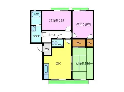 パル今福B棟(2LDK/1階)の間取り写真