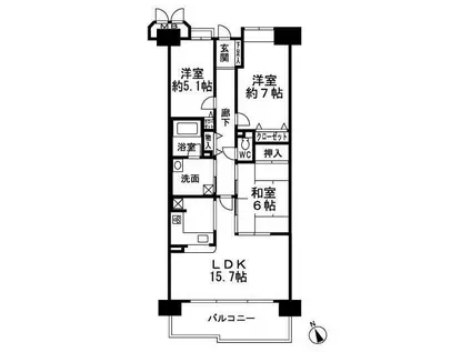 ジェームス山ヒルズ3番館(3LDK/9階)の間取り写真