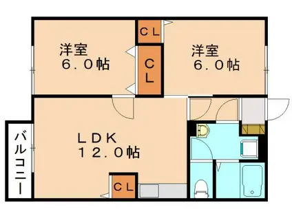 フローラル舞I(2LDK/1階)の間取り写真