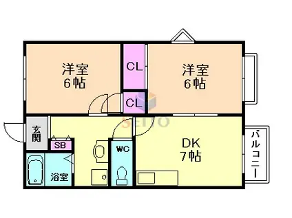 CREA上津島(2DK/1階)の間取り写真