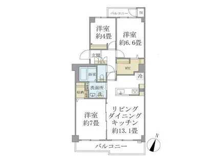 EVERTOW COLORE SENGENDAI(3LDK/1階)の間取り写真