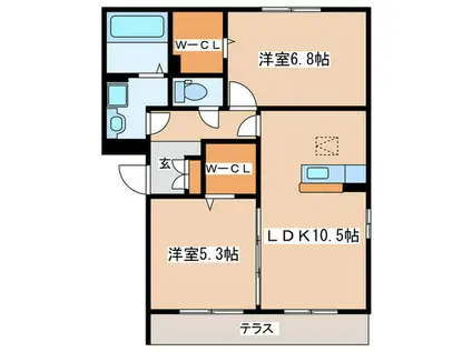 ベルシャイン厚木II(2LDK/1階)の間取り写真