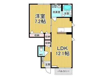 ラ・フォルトゥーナB棟(1LDK/1階)の間取り写真