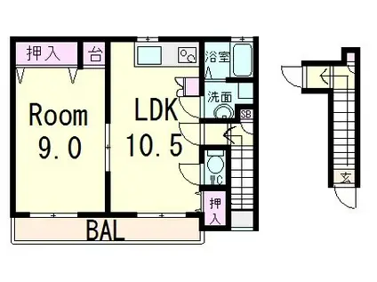 グリーンハウス近江(1LDK/2階)の間取り写真