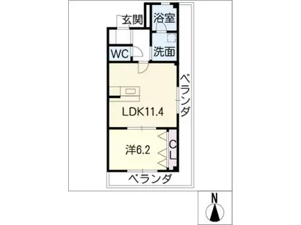 丘の上フラット(1LDK/3階)の間取り写真