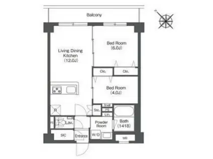 HAKATA STATION サウス(2LDK/3階)の間取り写真