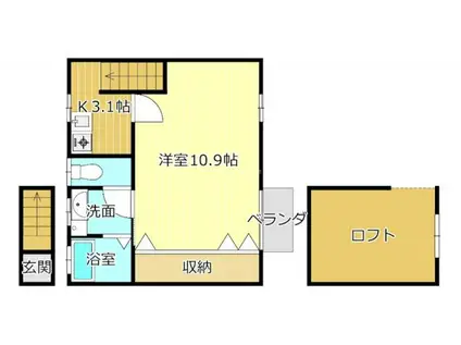 ウェルネス高丘(1K/2階)の間取り写真