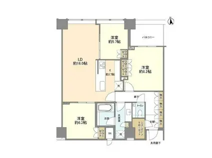 白金ザ・スカイ イースト(3LDK/39階)の間取り写真