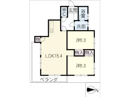 マンション旭ヶ丘(2LDK/3階)の間取り写真
