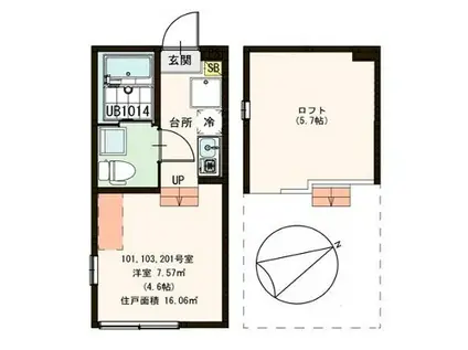 ハーモニーテラス新河岸II(ワンルーム/1階)の間取り写真