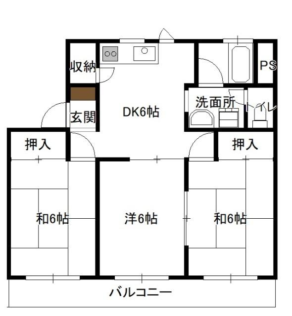 みどりマンション(3DK/1階)の間取り写真