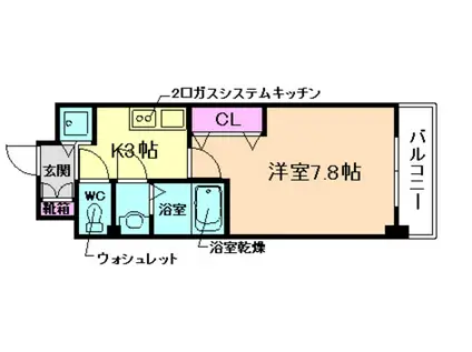 LUXE東三国IV(1K/3階)の間取り写真