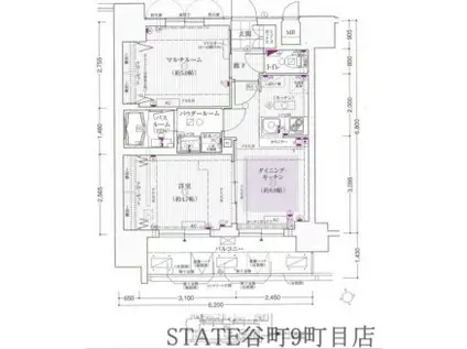 エステムプラザ難波ウエストLLプレディア(2DK/13階)の間取り写真