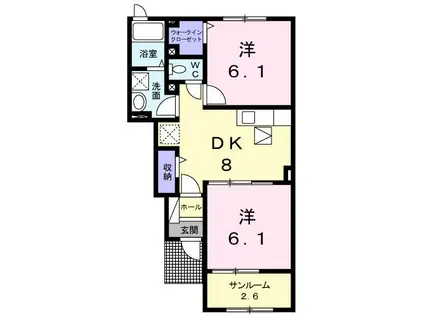 アヴニール ベルI(2DK/1階)の間取り写真