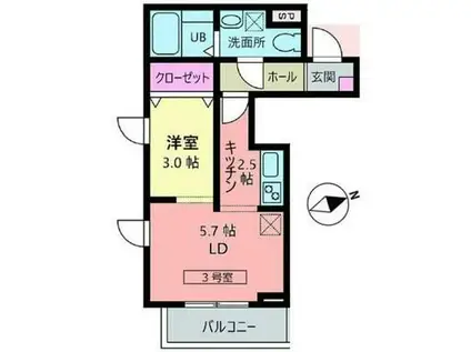 メリディアン吉岡弐番館(1LDK/3階)の間取り写真