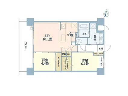 ウメキタテラス(2LDK/9階)の間取り写真