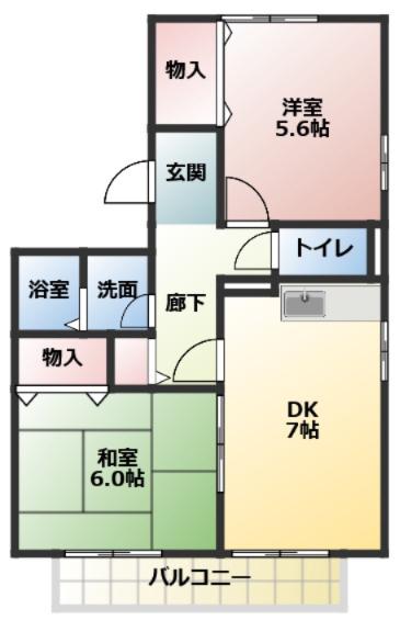 ハイツすみれ(2DK/1階)の間取り写真