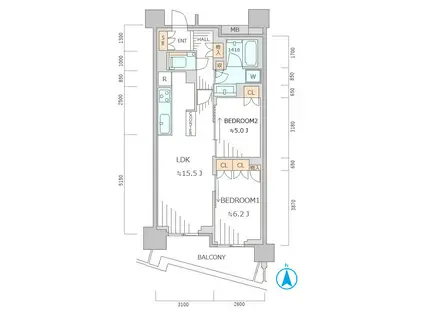 プラウド高田馬場(2LDK/4階)の間取り写真