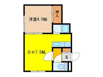 高台ガーデン(1DK/2階)の間取り写真