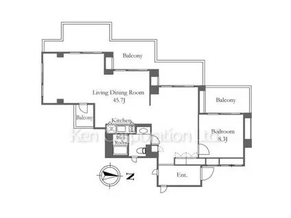 アークヒルズエグゼクティブタワー(1LDK/9階)の間取り写真