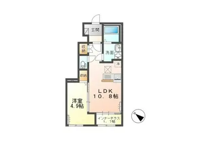 つくば市大角豆アパート(1LDK/1階)の間取り写真