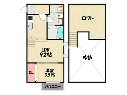 セキュリティ野芥(1LDK/1階)の間取り写真