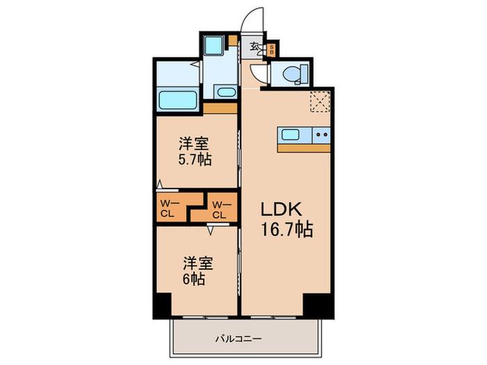 博多グランドレジデンス(2LDK/6階)の間取り写真