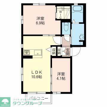 ベルヒルA(2LDK/1階)の間取り写真