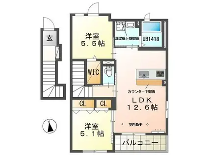 クレッセント神田A(2LDK/2階)の間取り写真