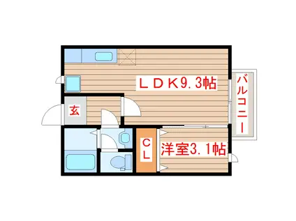 ディー・フレット(1LDK/2階)の間取り写真