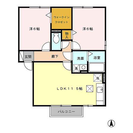 メゾンベールA(2LDK/1階)の間取り写真