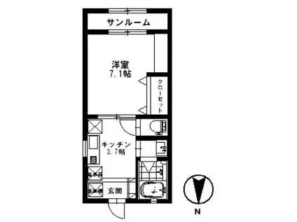 オンリーワン・藤(1K/1階)の間取り写真