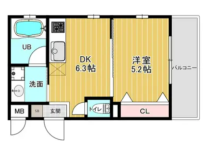 ピアッツァレント八木東(1DK/2階)の間取り写真