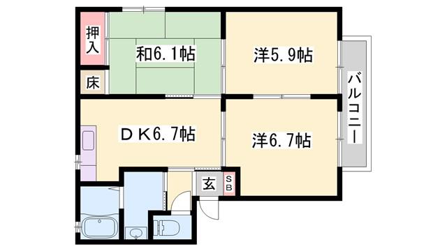 サンコーポ B棟(3DK/2階)の間取り写真