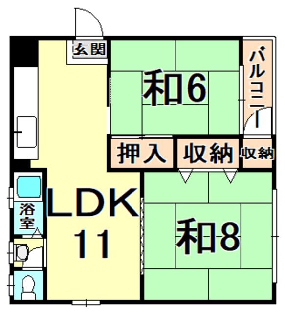 阪神本線 鳴尾・武庫川女子大前駅 徒歩7分 4階建 築61年(2LDK/2階)の間取り写真