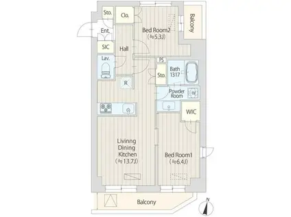 ファレール笹塚2(2LDK/6階)の間取り写真