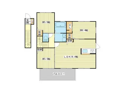 アパーゼ英賀ボヌール英賀(3LDK/2階)の間取り写真