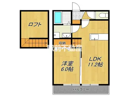 プロンプト飯町(1LDK/2階)の間取り写真