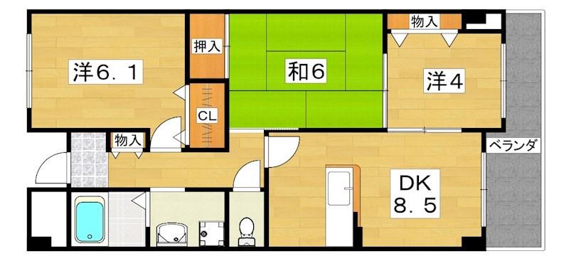 香里プラザVI(3DK/9階)の間取り写真
