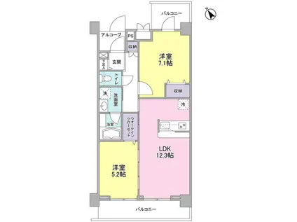 メルベイユヨコハマ(2LDK/5階)の間取り写真