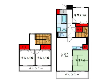 ハイツホロン(4LDK/4階)の間取り写真