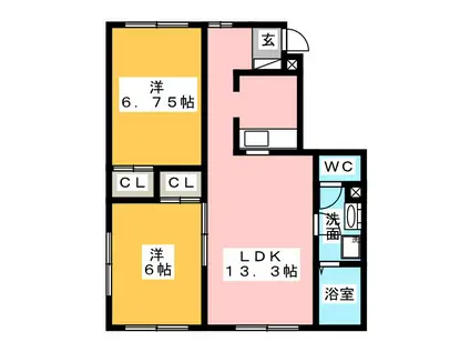 デ・ローザB(2LDK/1階)の間取り写真